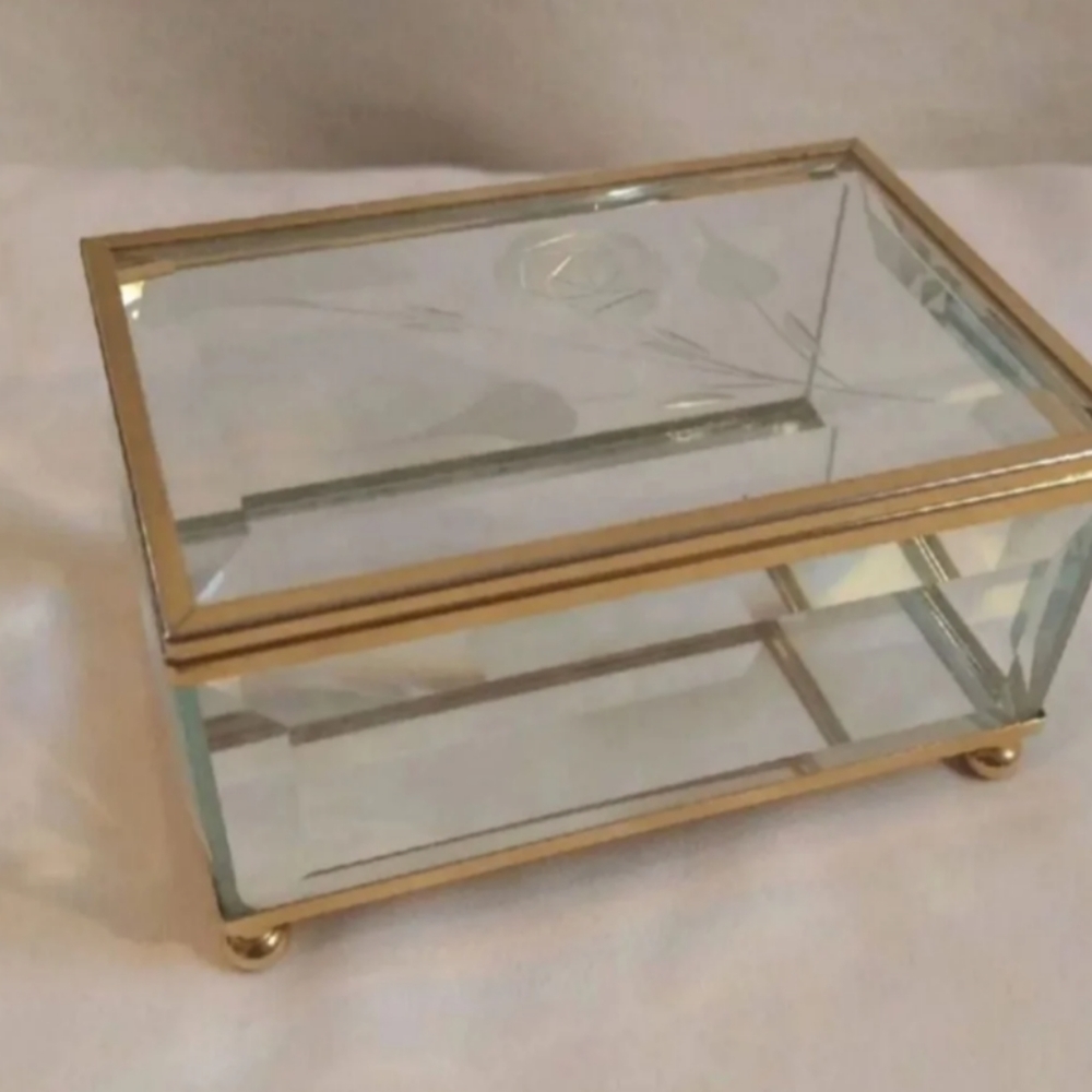 New Flower Etched Glass Jewelry Box